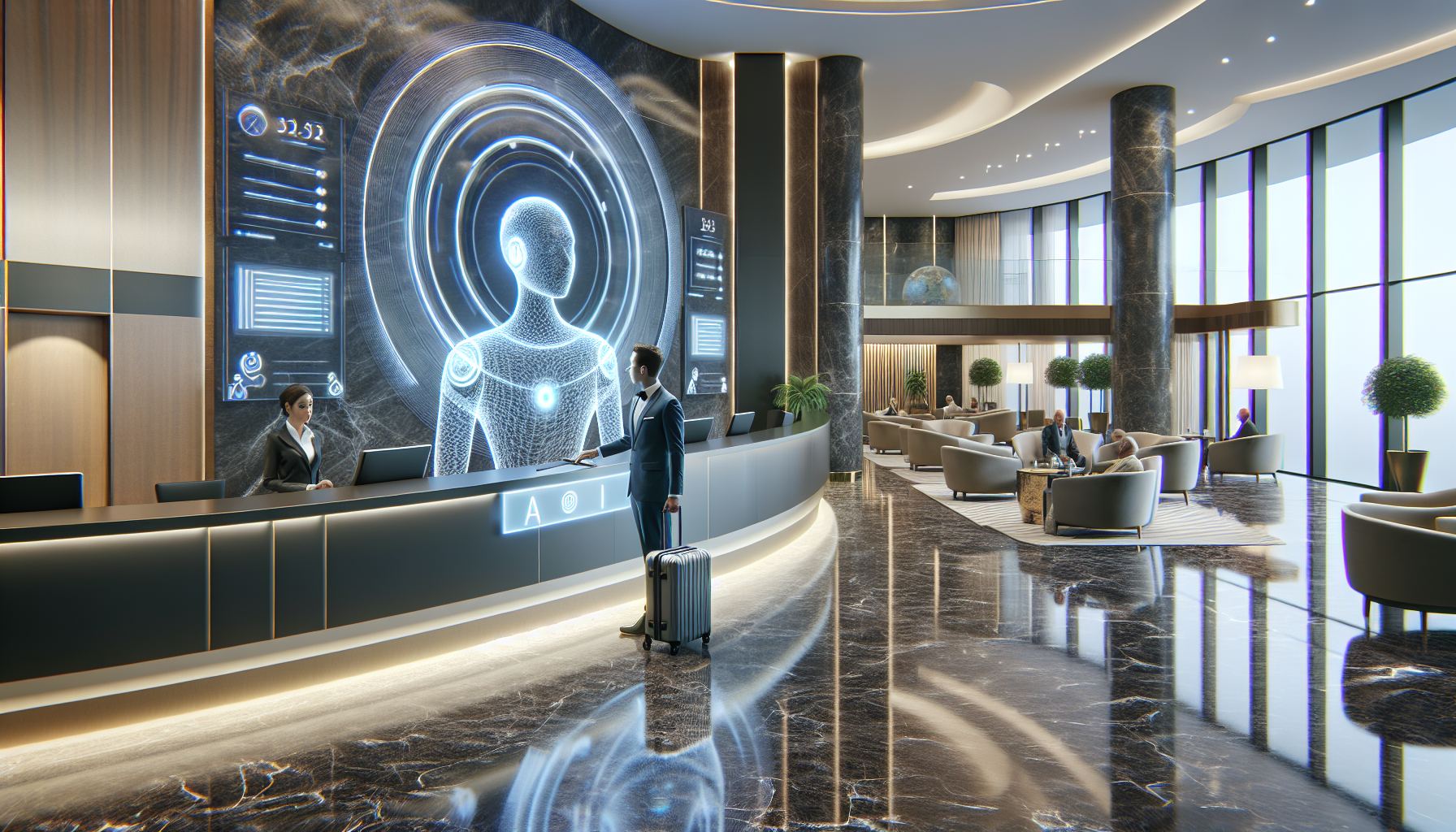 An AI receptionist in a hotel lobby