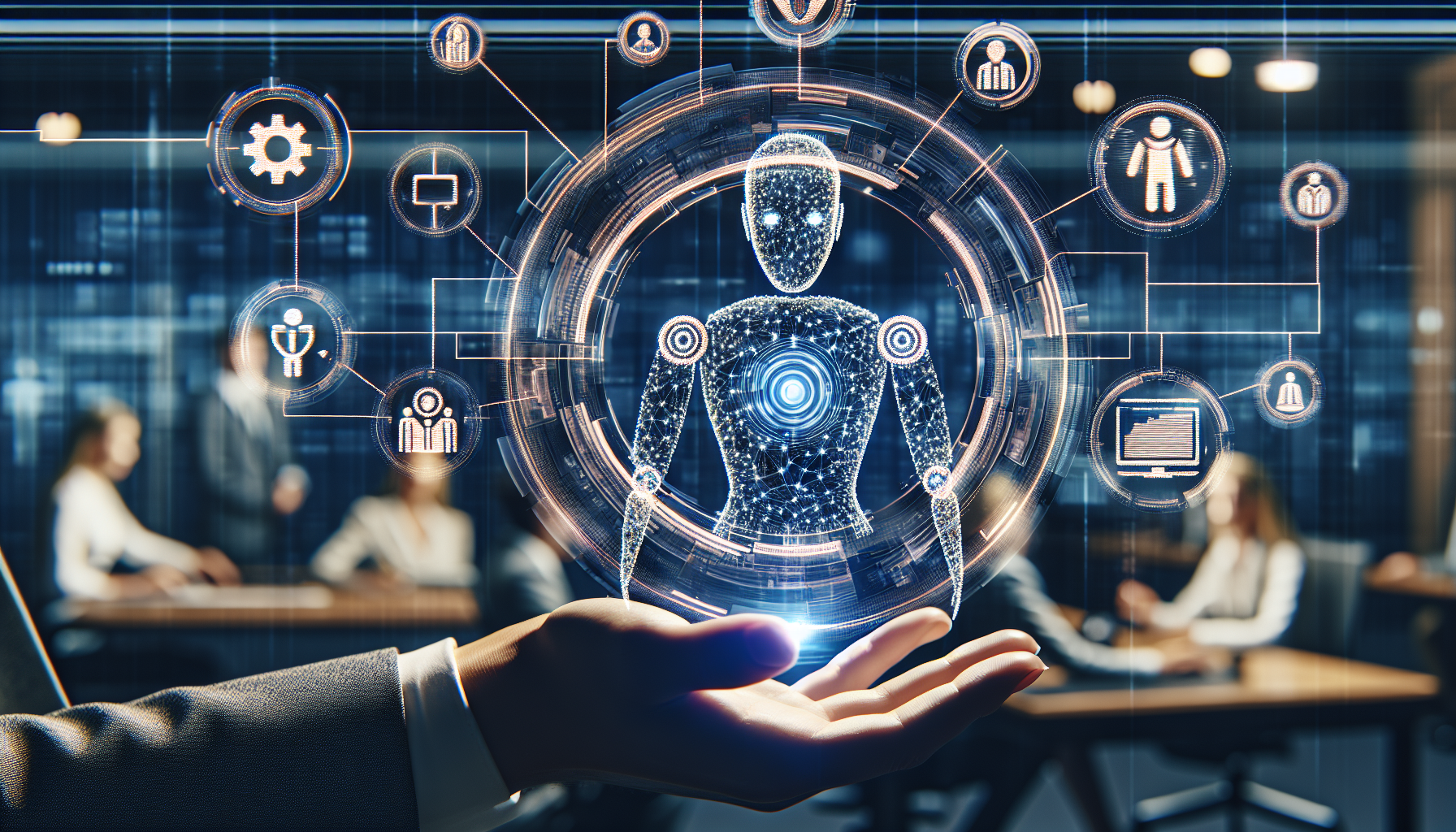 An image depicting multiple business systems connected with an AI receptionist