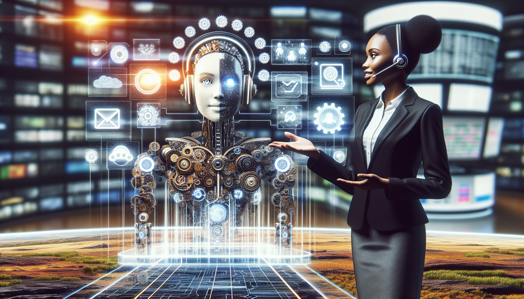 An illustration of a chatbot and an AI receptionist