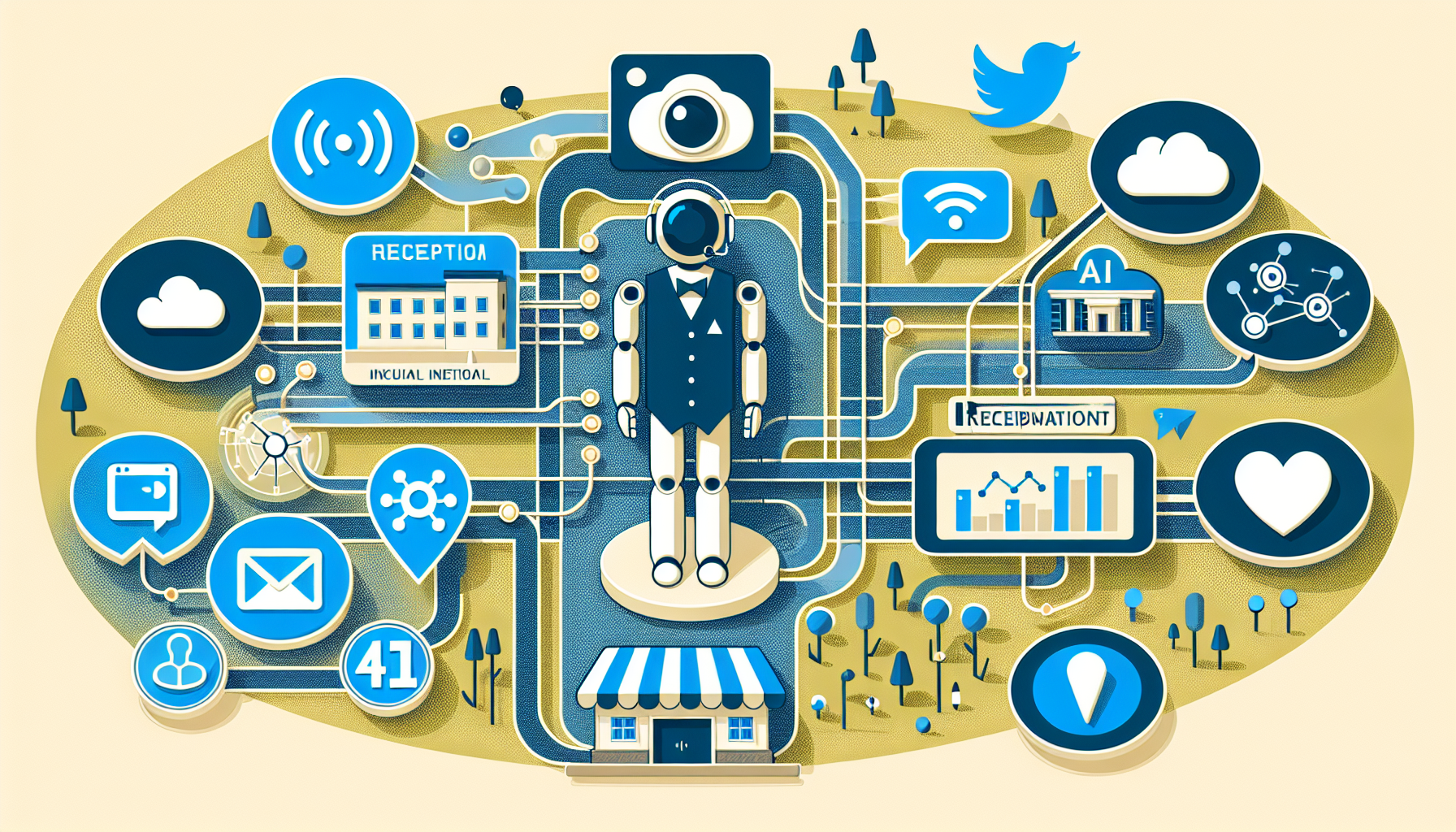 An infographic showing AI receptionist integration with social media channels