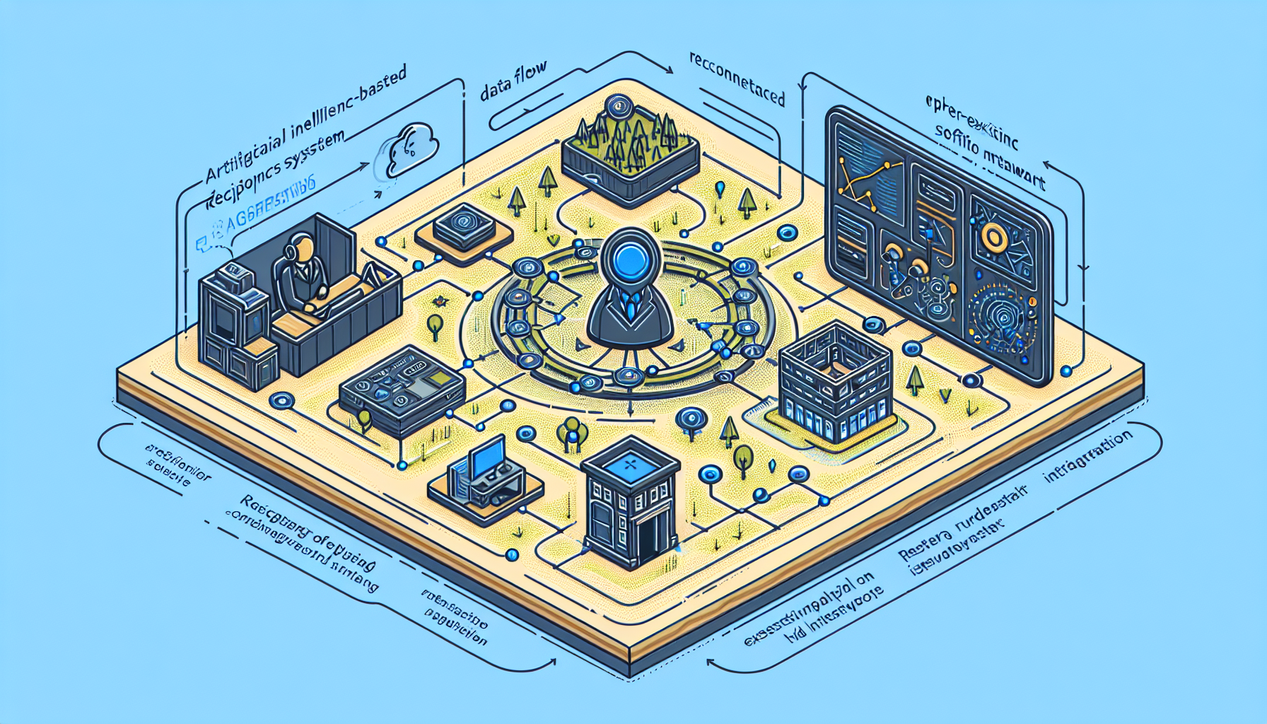 A diagram showing the integration of an AI receptionist system with a school's existing management software