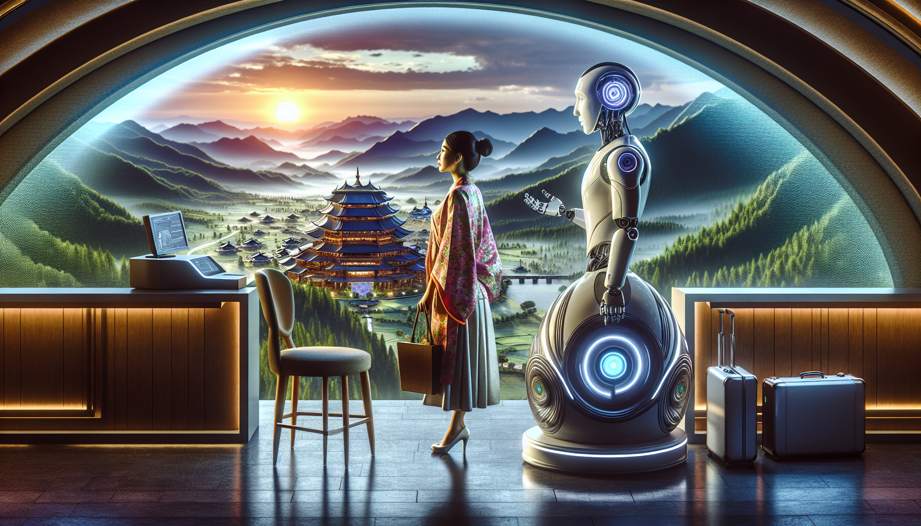 AI robot receptionist interacting with a human