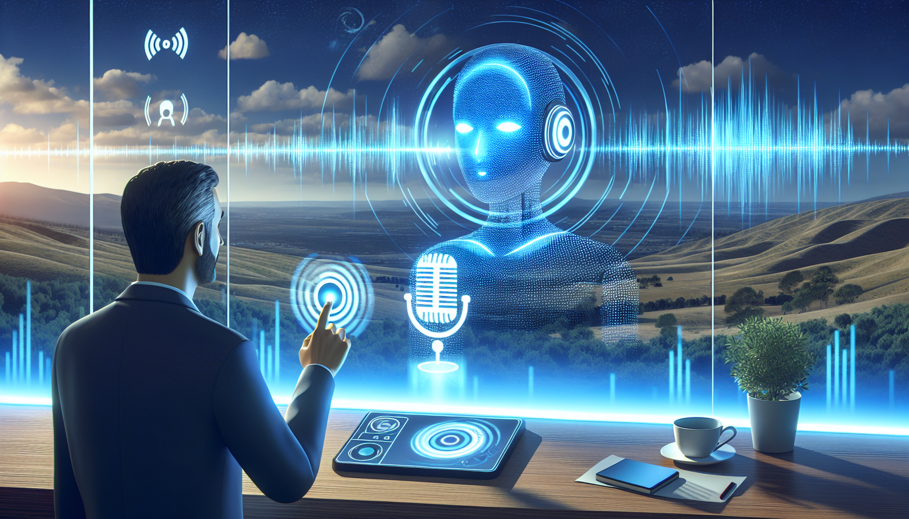 An AI receptionist using voice recognition to interact with a customer