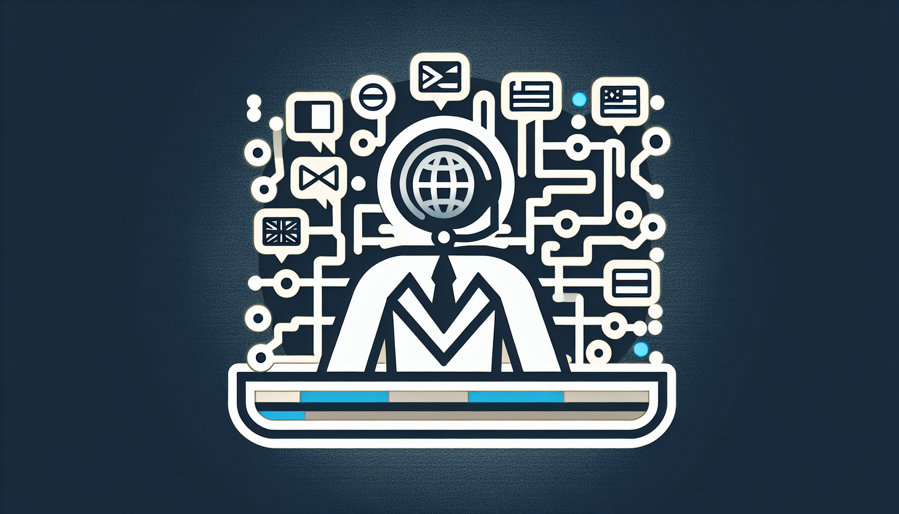 An AI receptionist icon with multiple flags indicating different languages