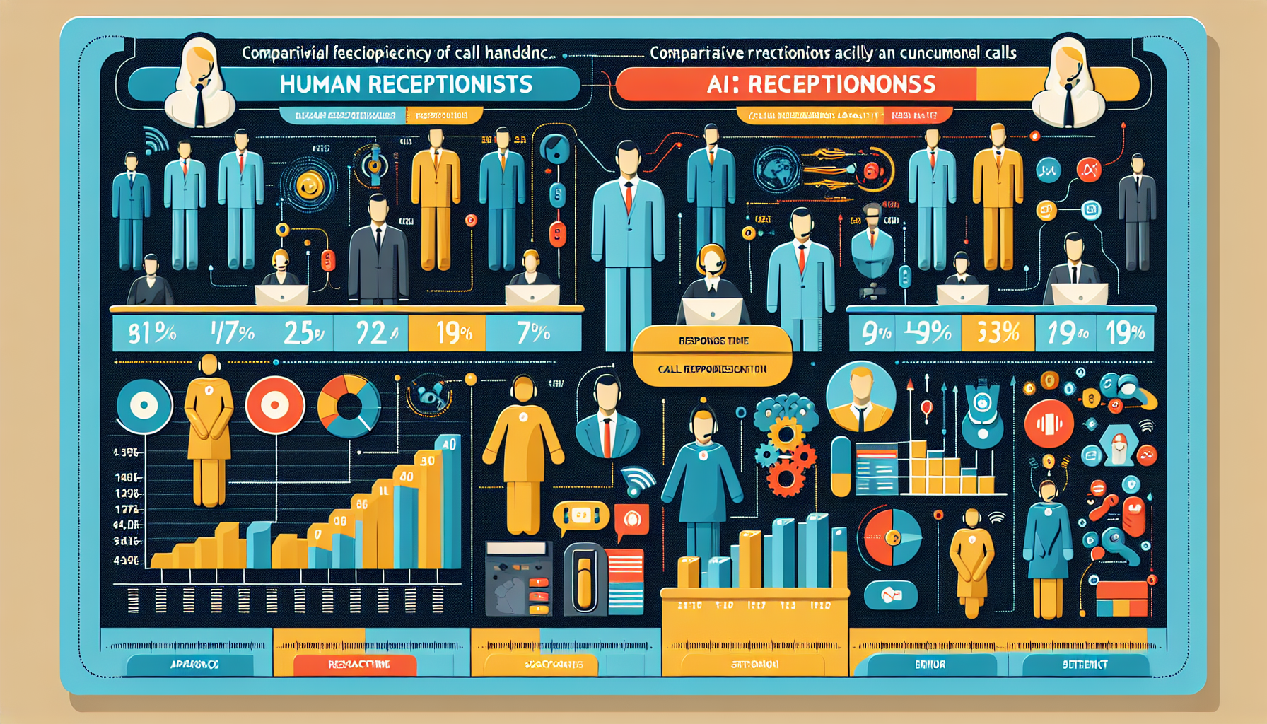 An infographic showing comparison between human and AI receptionists in handling parallel calls