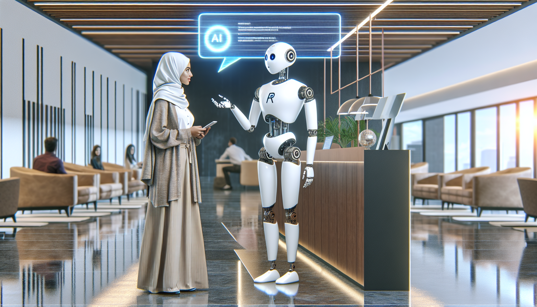 An image showing an AI receptionist interacting with a customer
