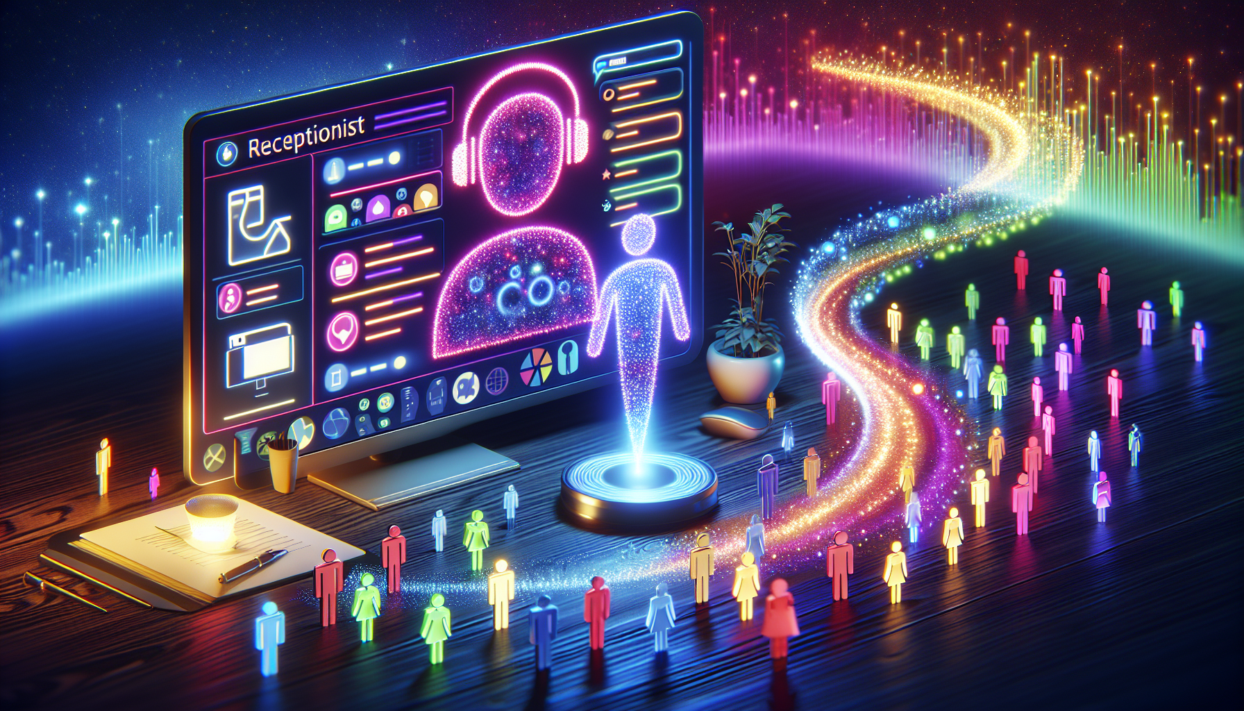 An AI receptionist in action, possibly in the form of a chatbot or a virtual assistant on a desktop screen or mobile device, representing an interactive customer engagement
