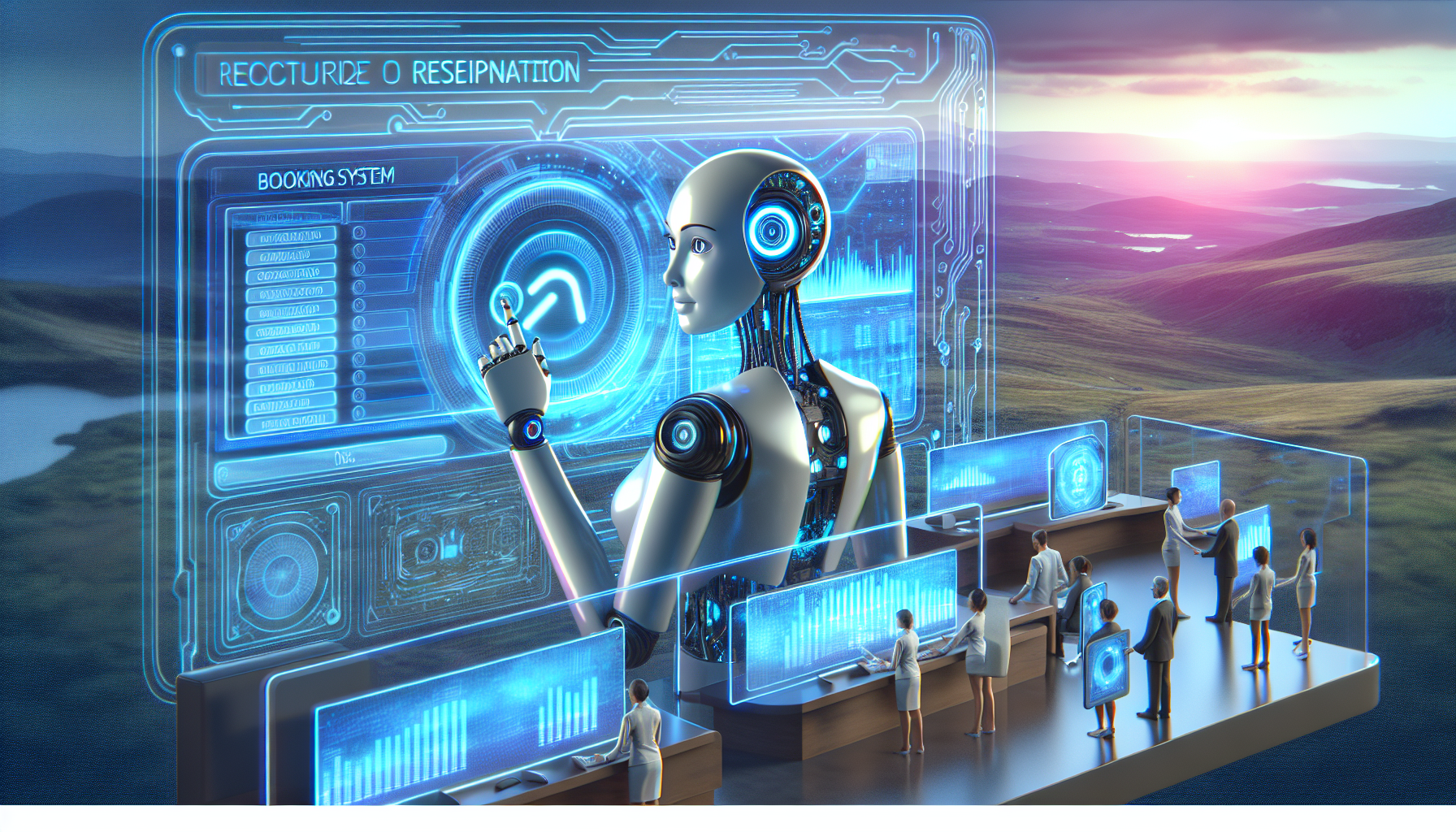 An image showing a graphical representation of an AI receptionist interacting with a booking system.