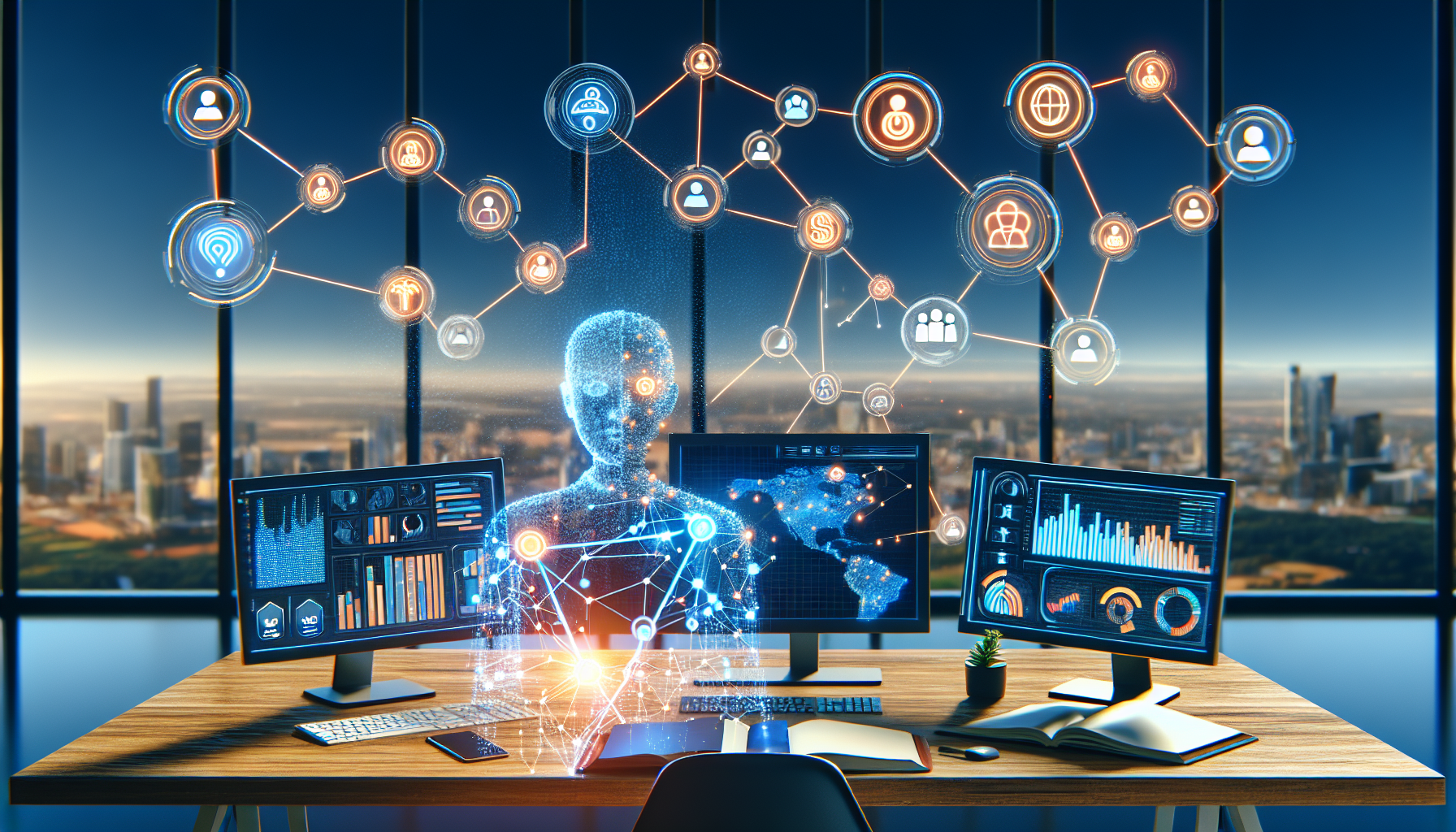 A visual showing the integration of an AI receptionist with marketing automation tools like CRM and Analytics platform
