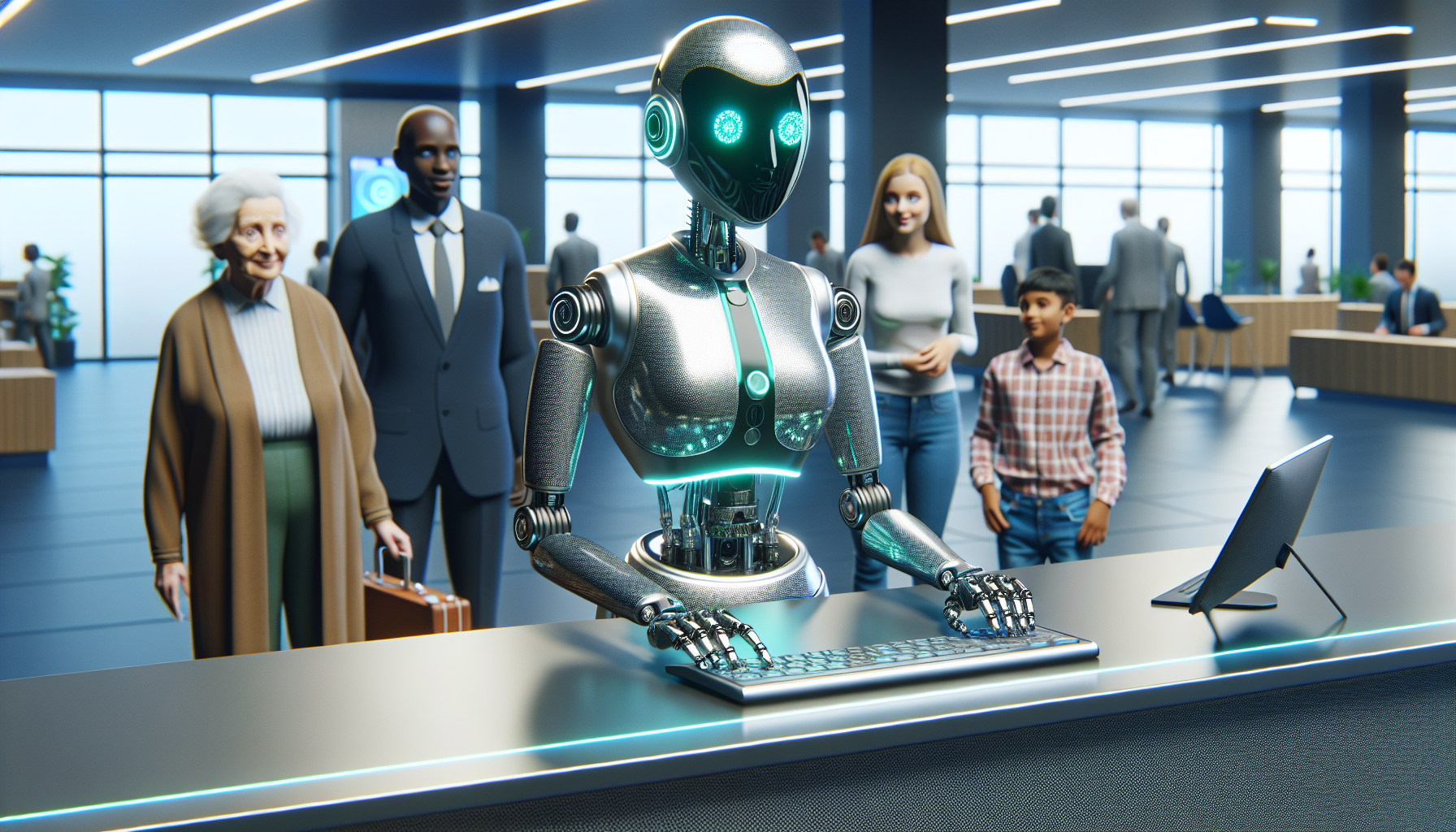 An image showing an AI receptionist (bot) interacting with customers
