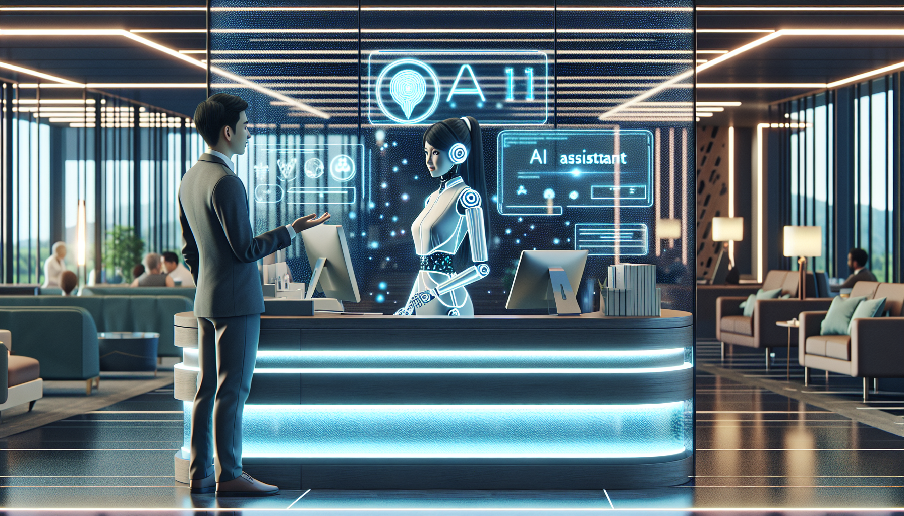 A picture illustrating an AI receptionist interacting with a customer