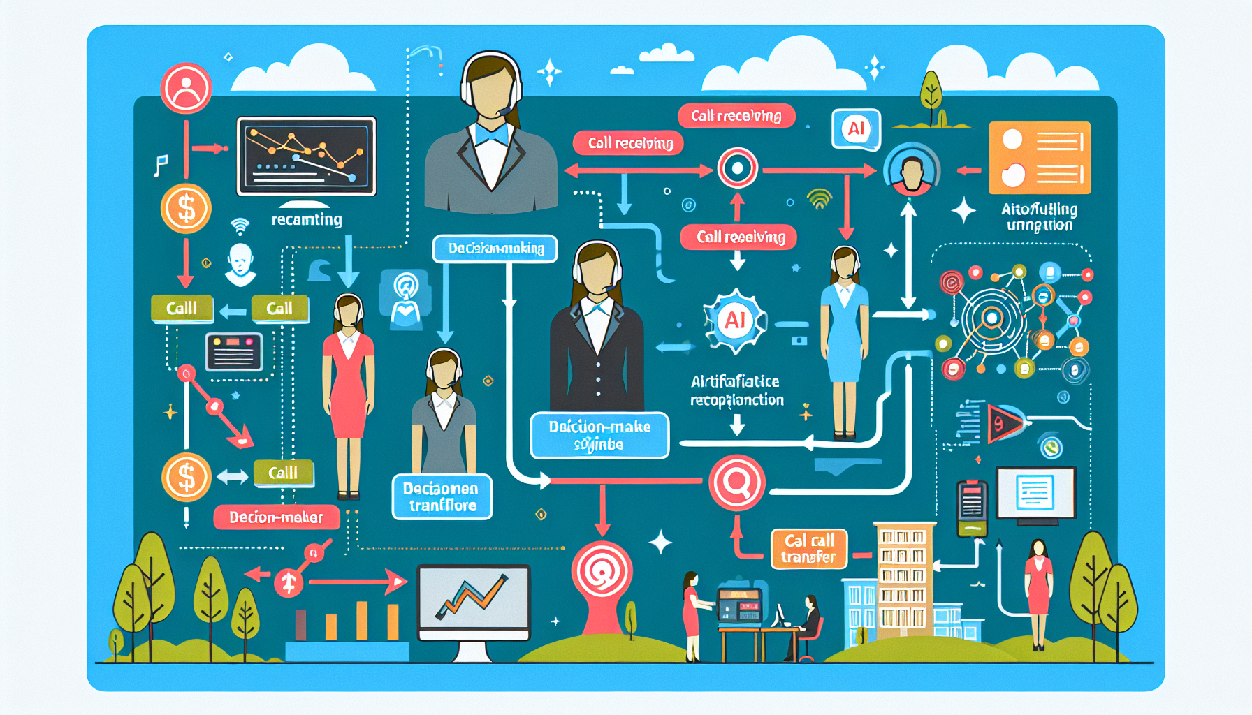 An infographics illustrating how AI receptionists facilitates seamless call transfers