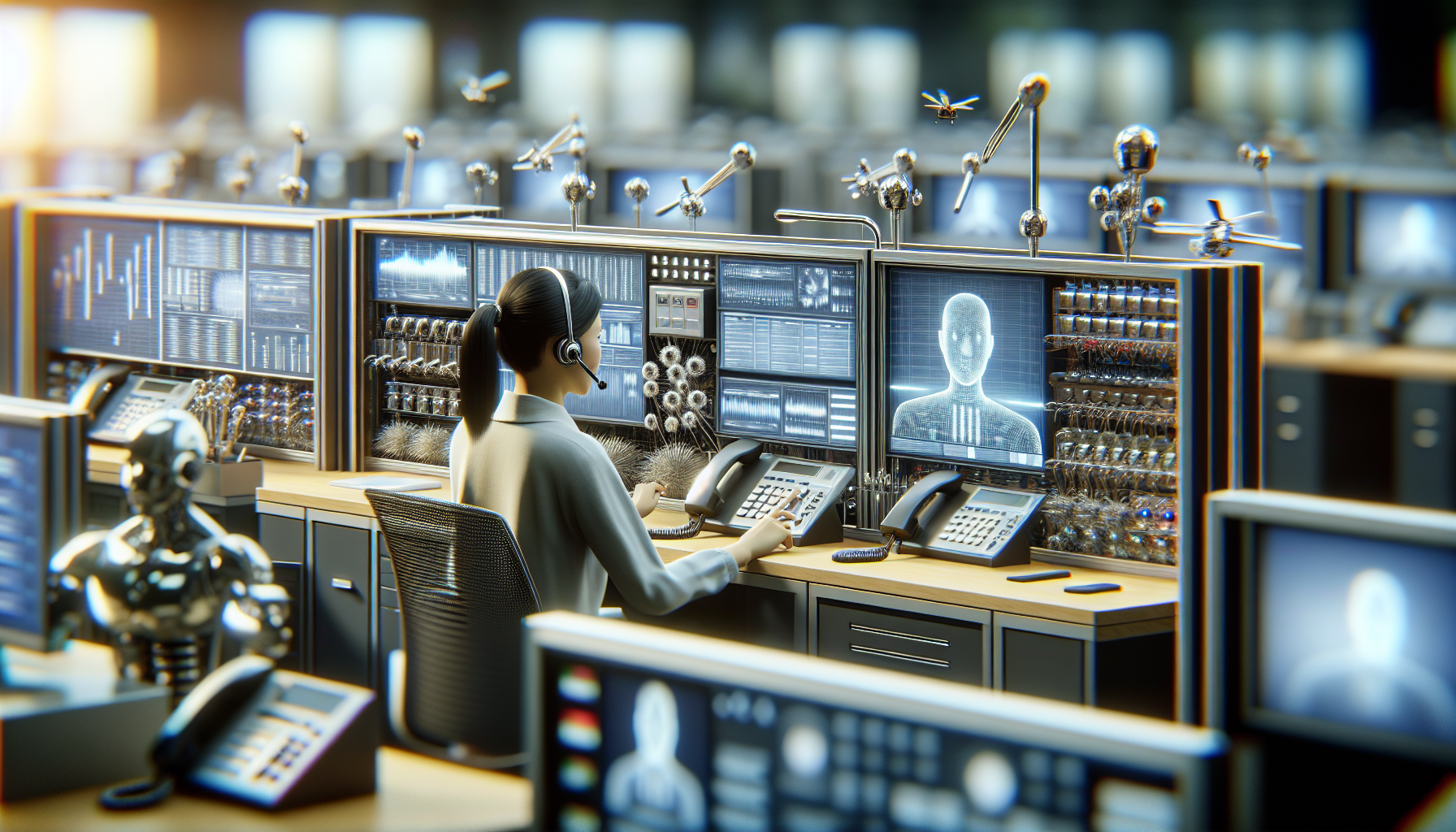 An AI receptionist answering multiple calls on a business desktop