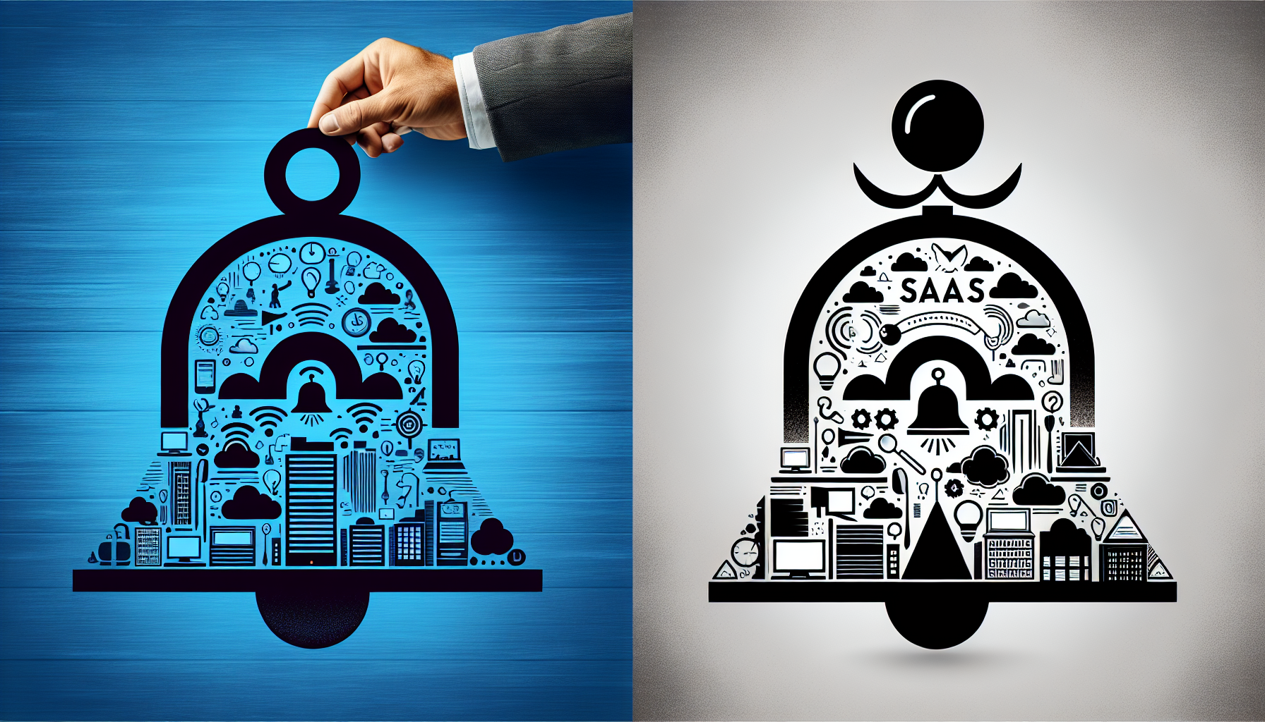 A collage of the logos of ServiceBell and SaaS Industries