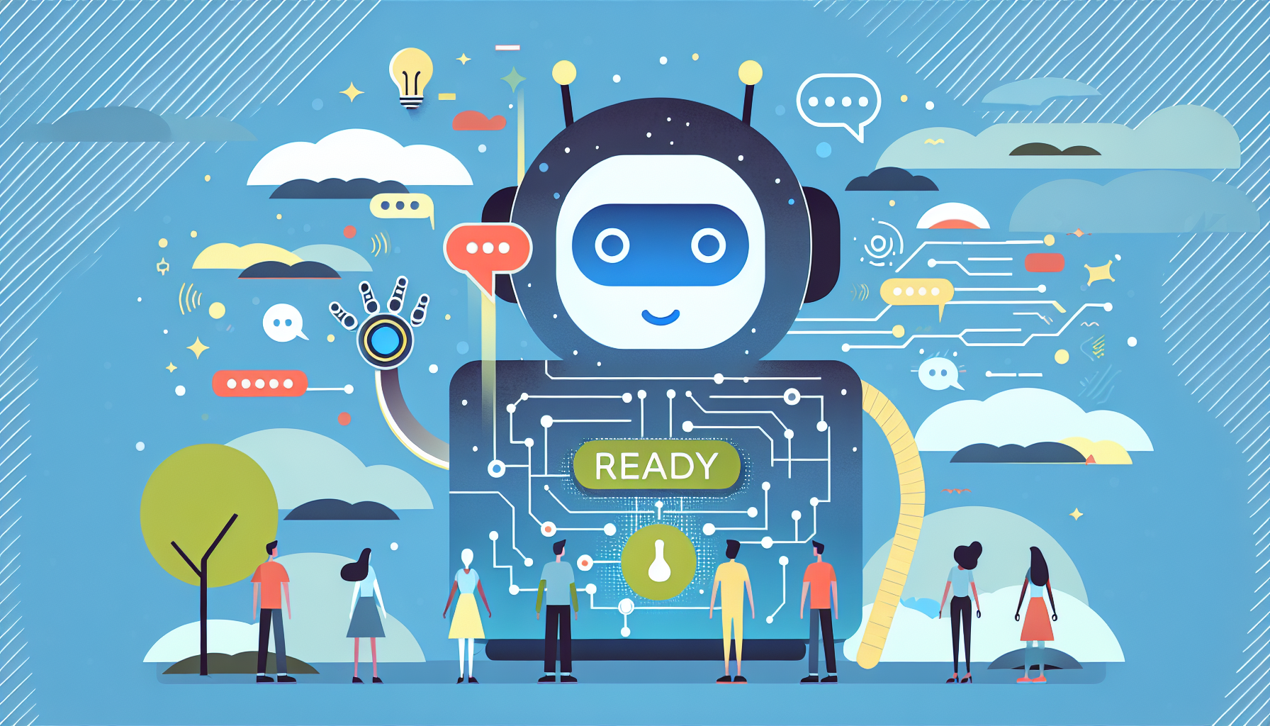 A creative representation of an AI chatbot, signifying its readiness to interact with customers