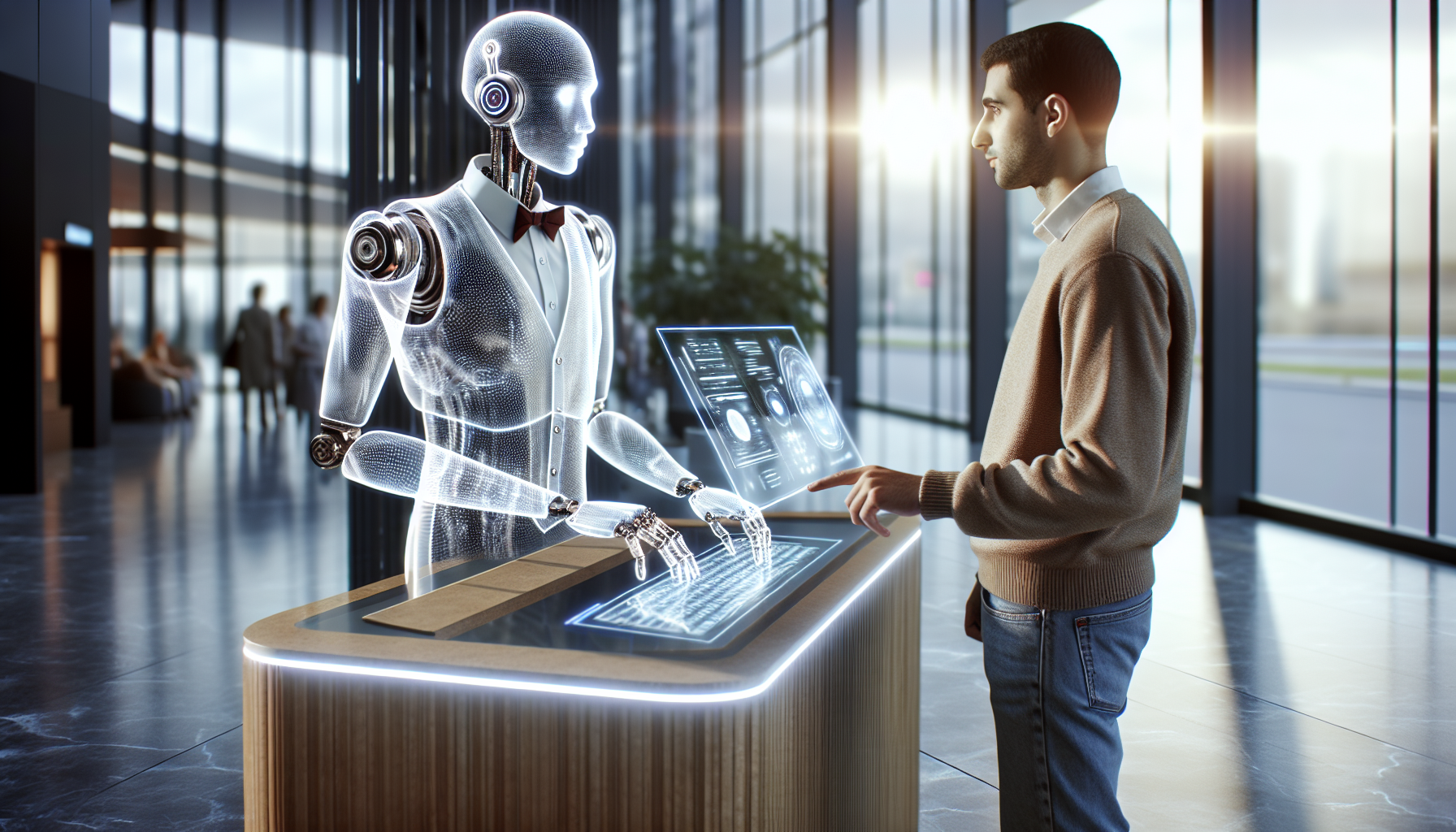 A visual representation of an AI receptionist interacting with a customer