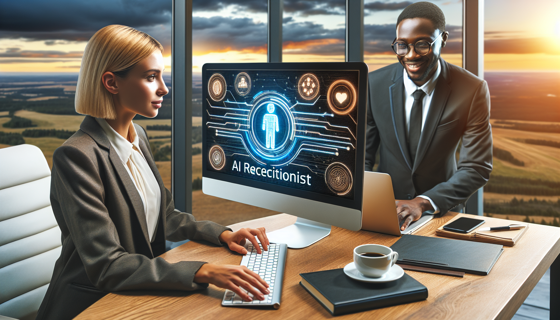 An innovative businessperson engaging with the AI receptioanist dashboard on their computer