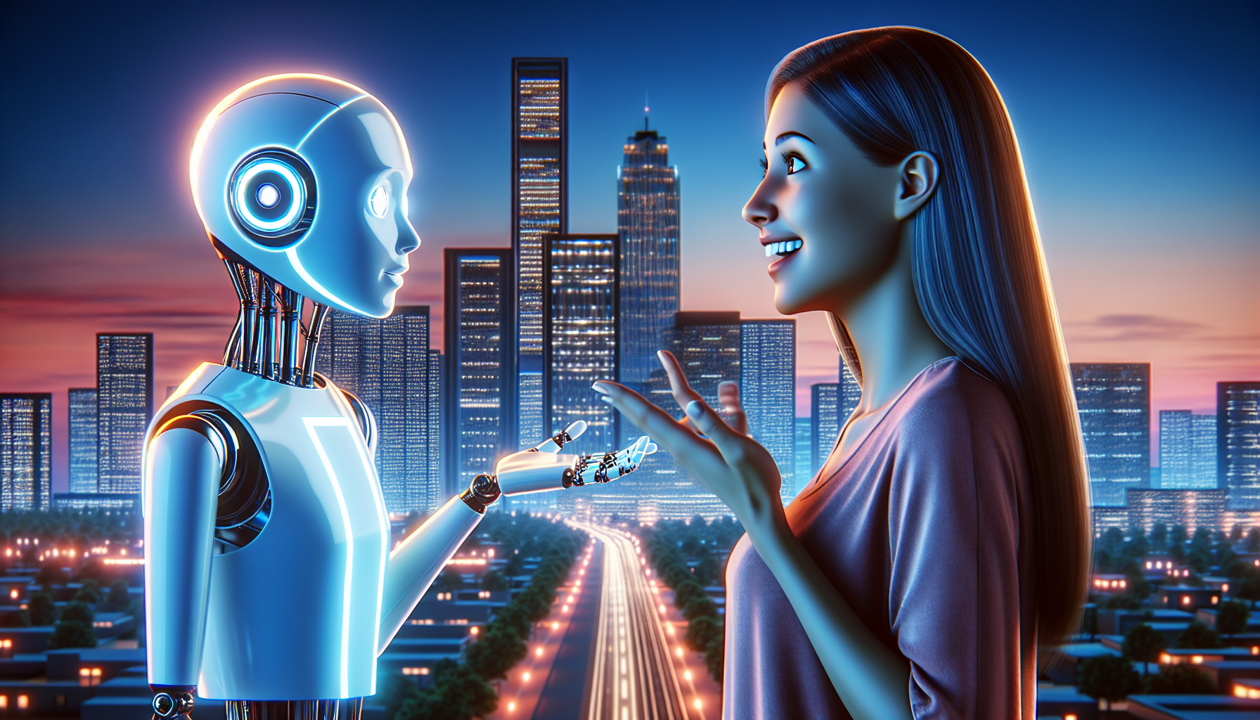 An illustration showing a human talking to an AI facsimile, demonstrating an interaction.