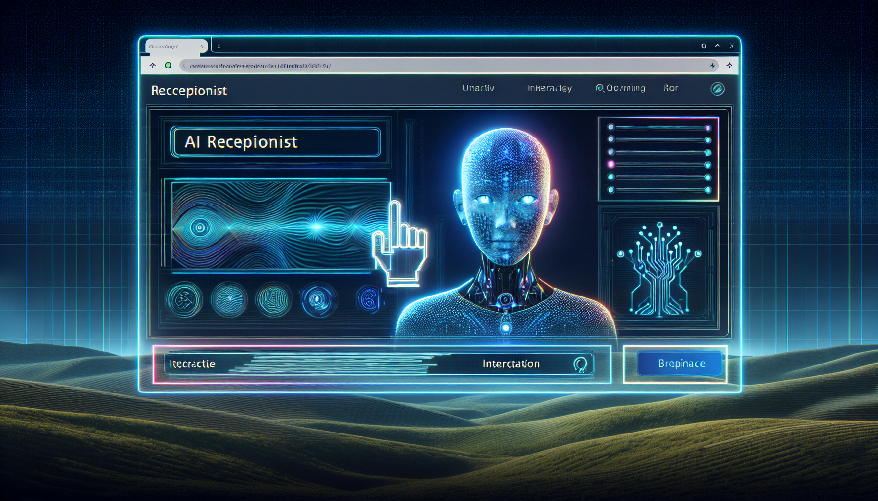 An illustration of an AI receptionist interacting with a customer on a business website
