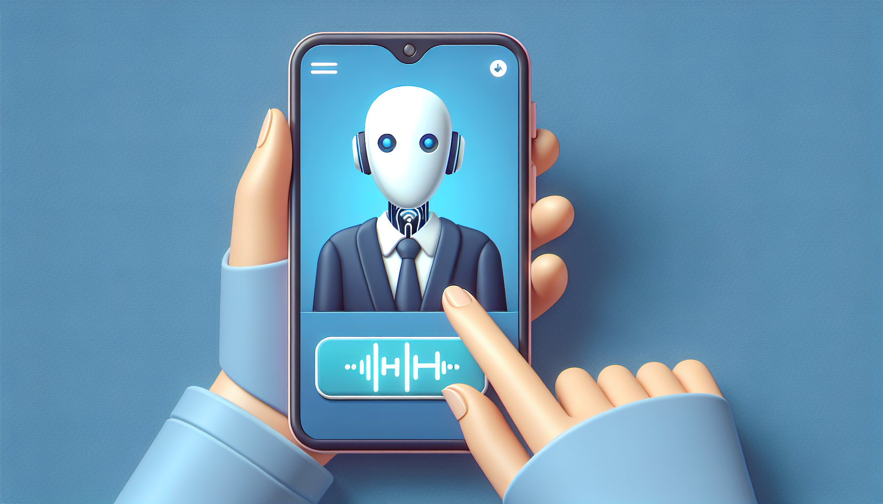Image depicting a digital AI receptionist on a phone screen, promoting an interactive, anxiety-free call experience
