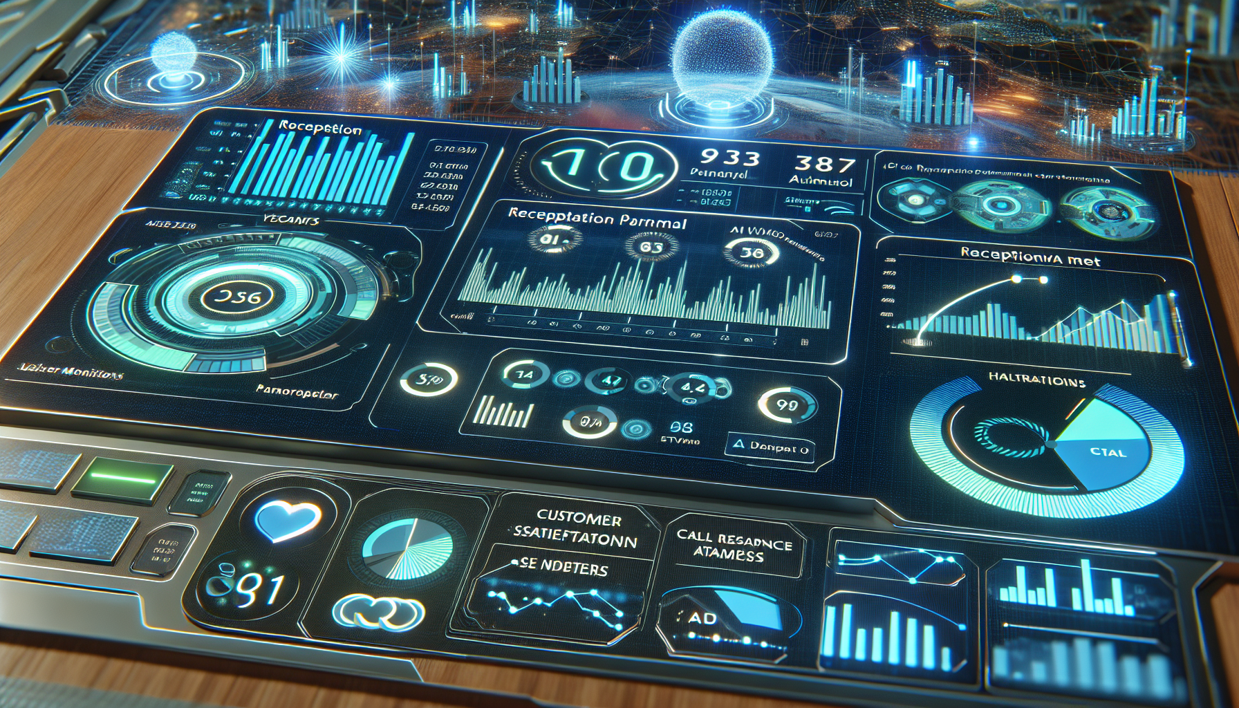 An illustrative image showing AI receptionist service metrics on a dashboard display