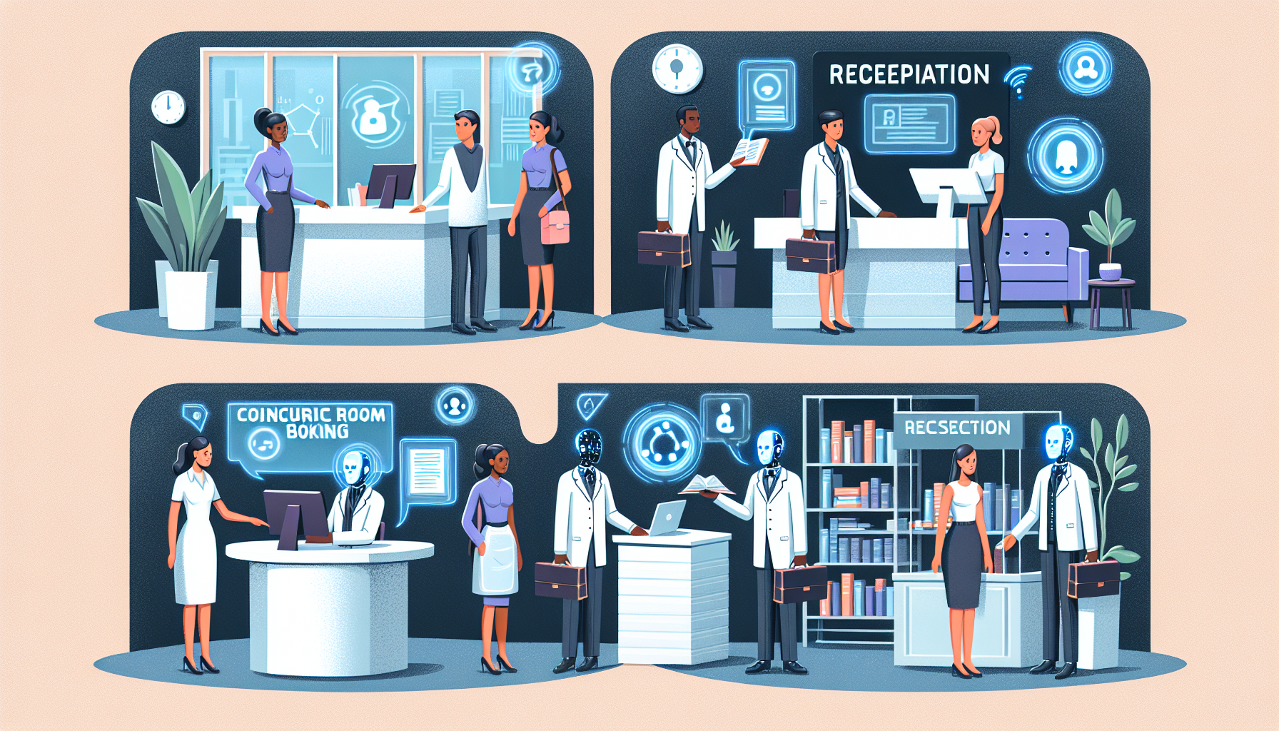 An illustration of diverse sectors using AI receptionists