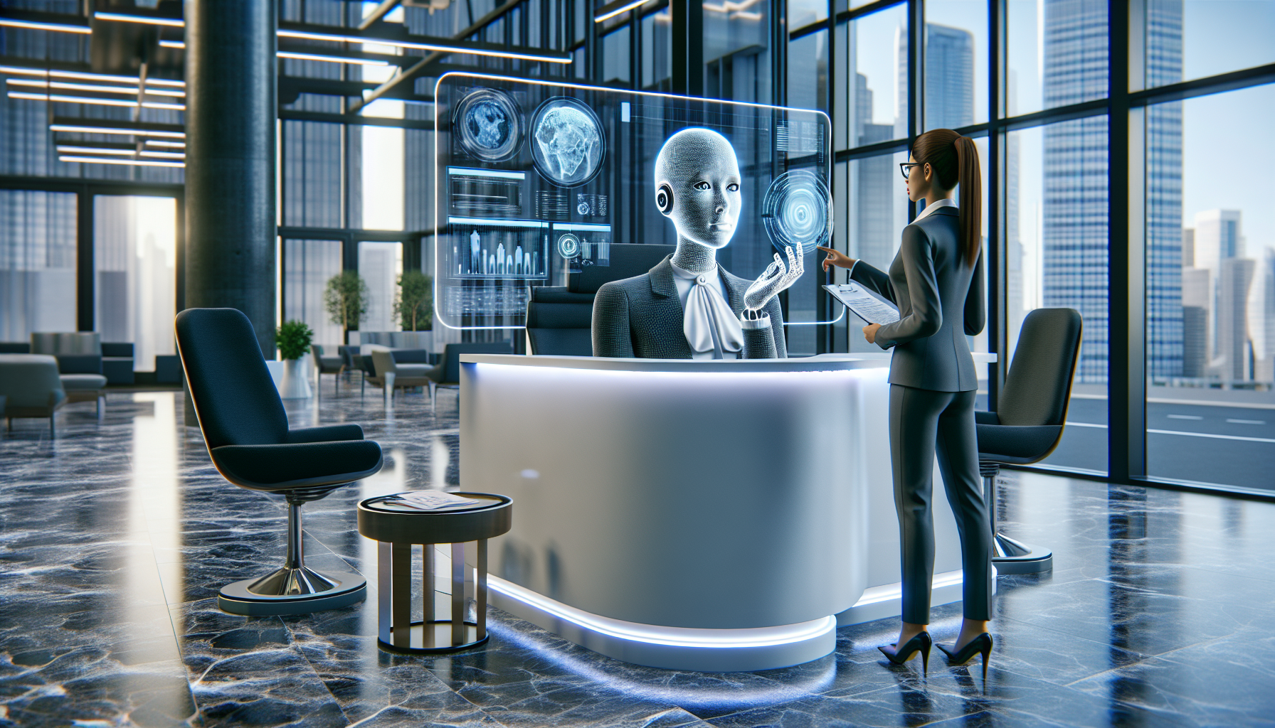 An AI receptionist interacting with a business client