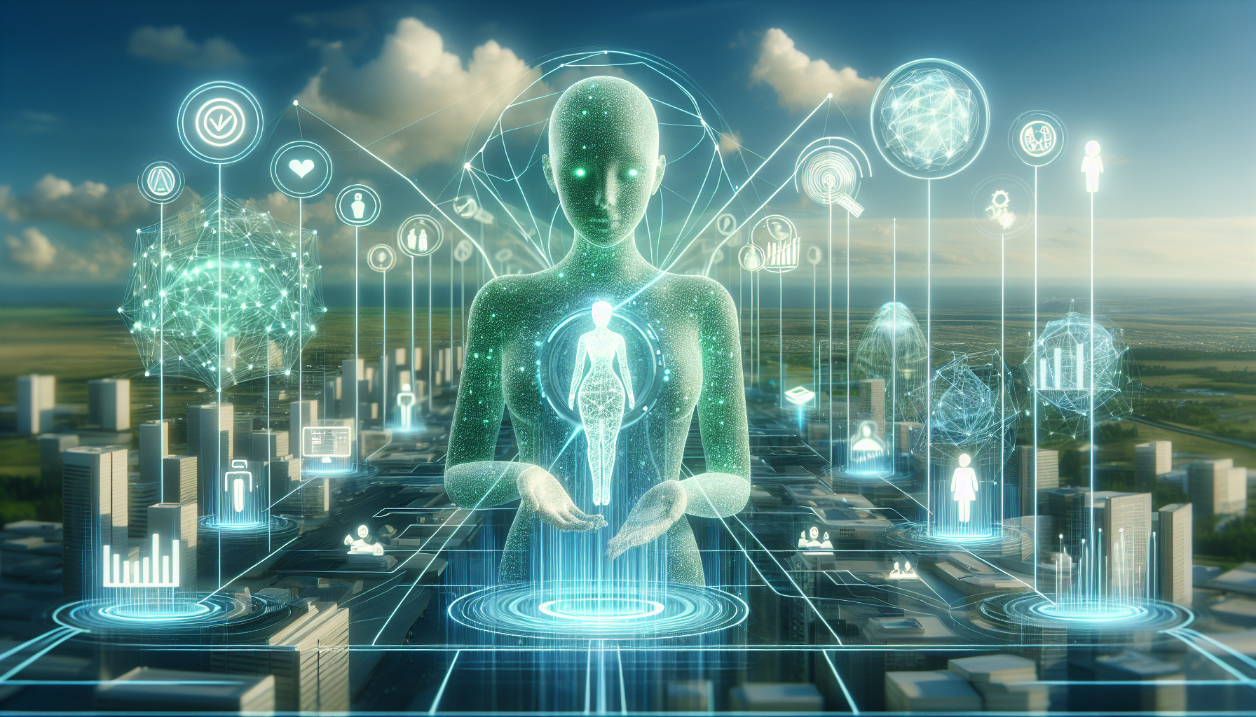 A visual depiction of an AI receptionist working in synchronization with other business systems