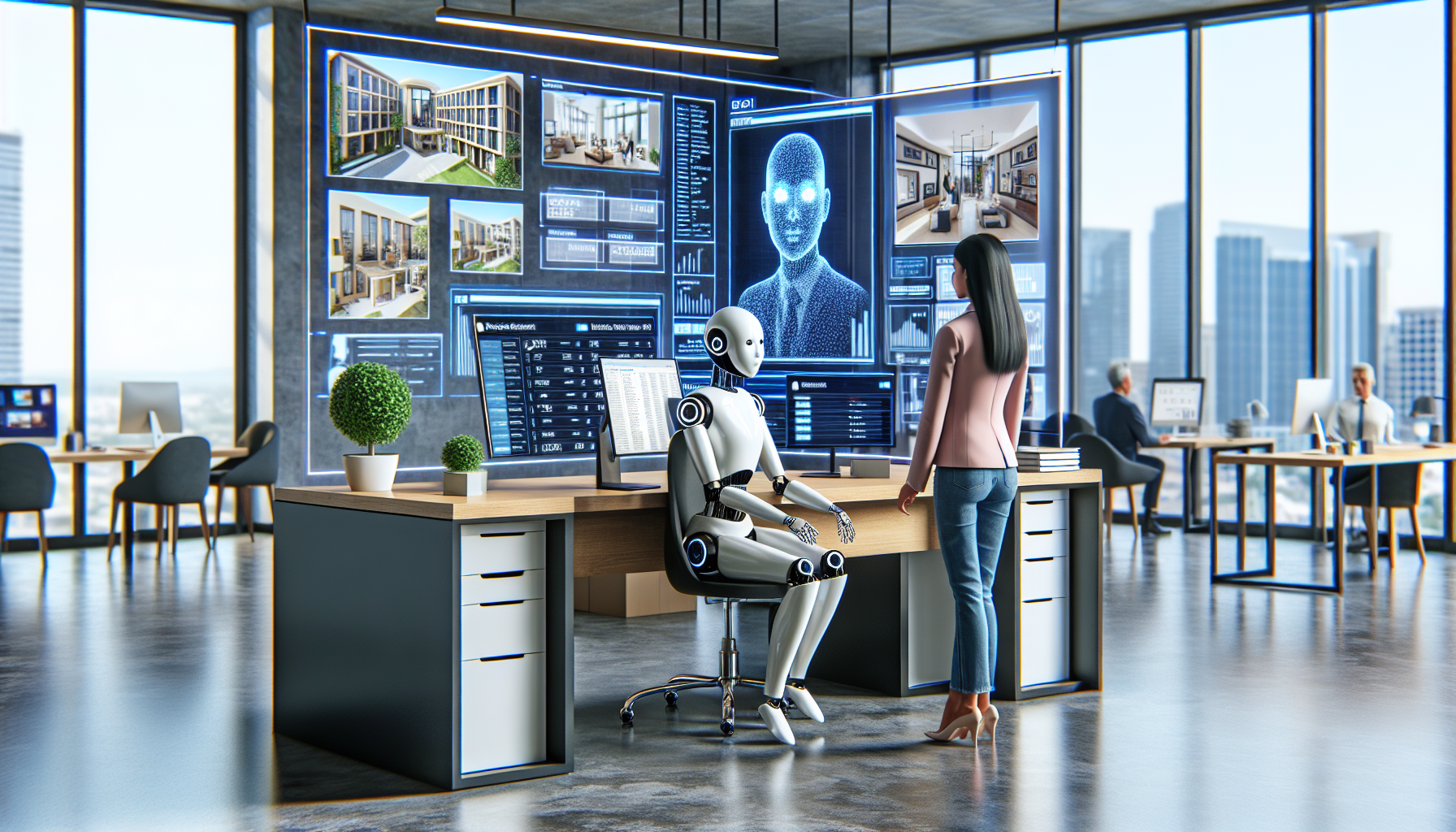 An illustration of an AI receptionist assisting in real estate