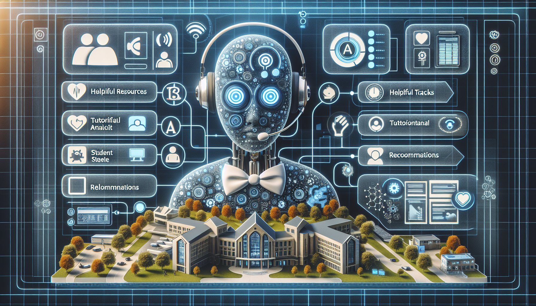 A montage of AI receptionist graphical interfaces customized for an educational environment.