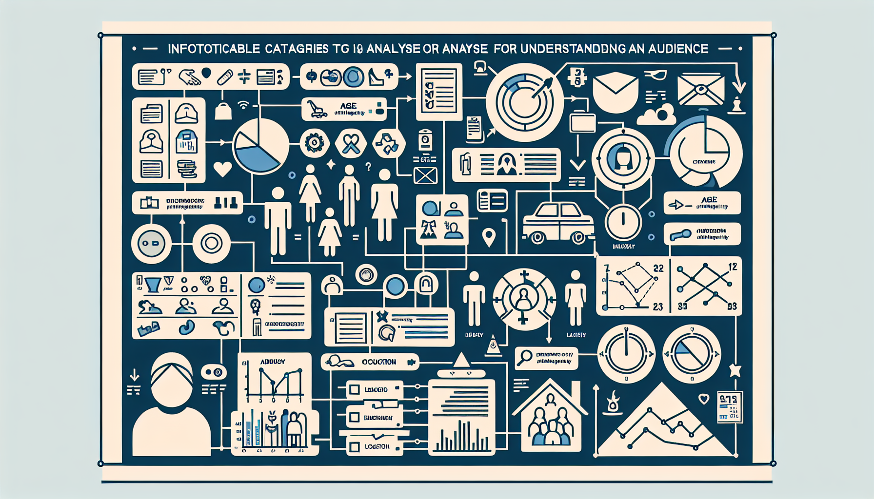 An infographic showing the different categories (age, gender, occupation, location, etc) to consider in audience analysis