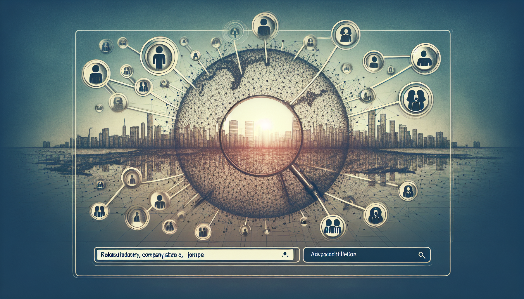 A screenshot of LinkedIn's advanced search tool with related industry, company size, and job function filters applied