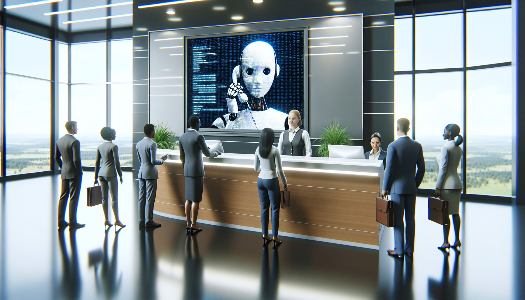 An AI Receptionist interacting with clients, possibly on a phone or computer screen.
