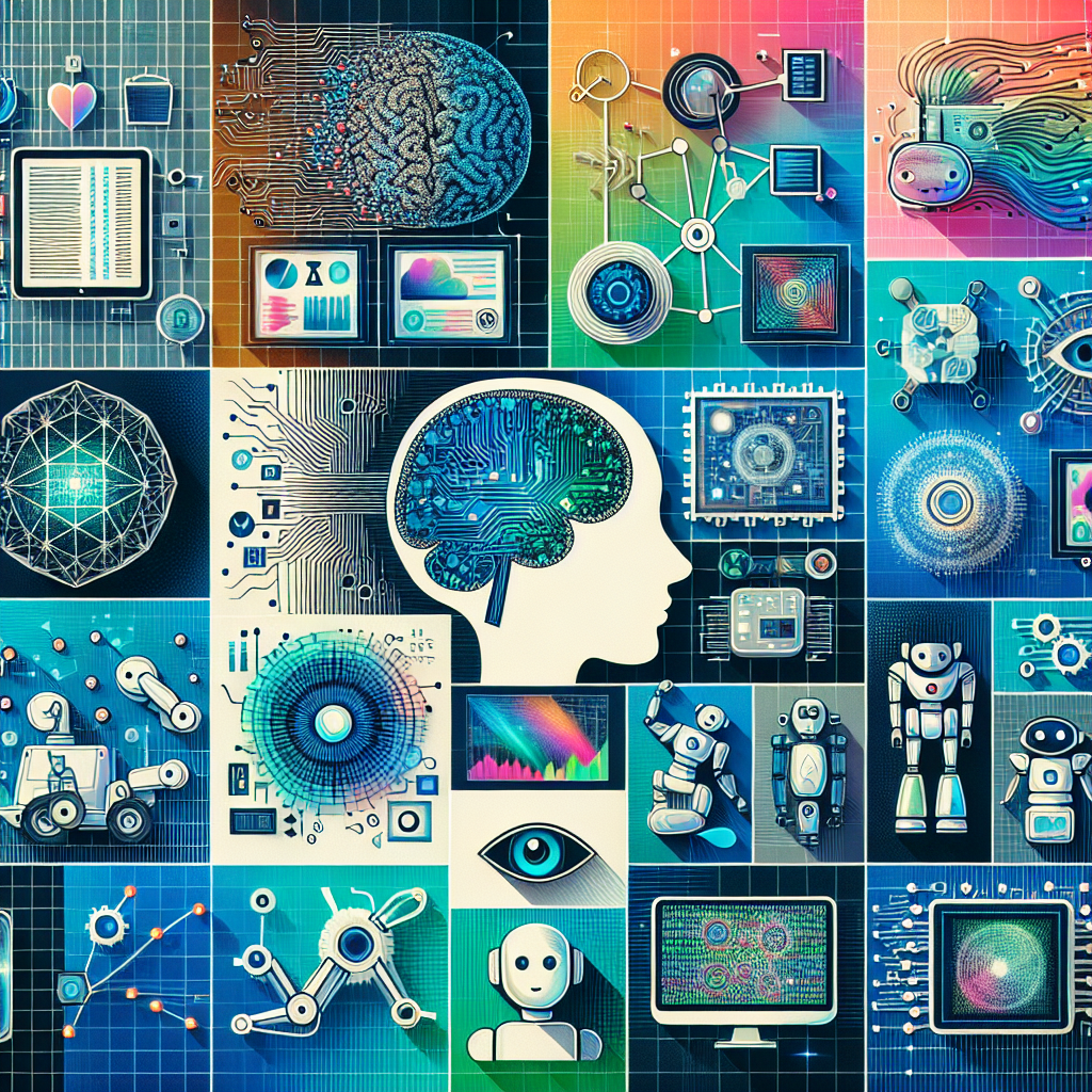 A collage of various types of multimedia elements combined showcasing AI tools