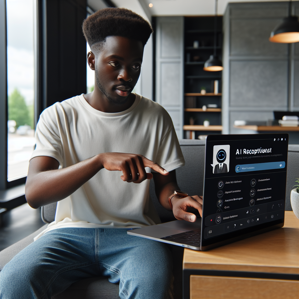 An influencer making a live demonstration of an AI Receptionist service on their laptop