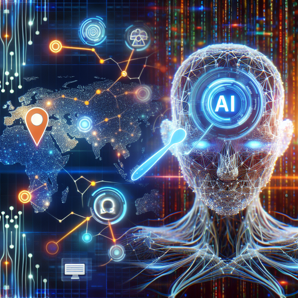 A graphic depicting the concept of Local SEO combined with AI technology
