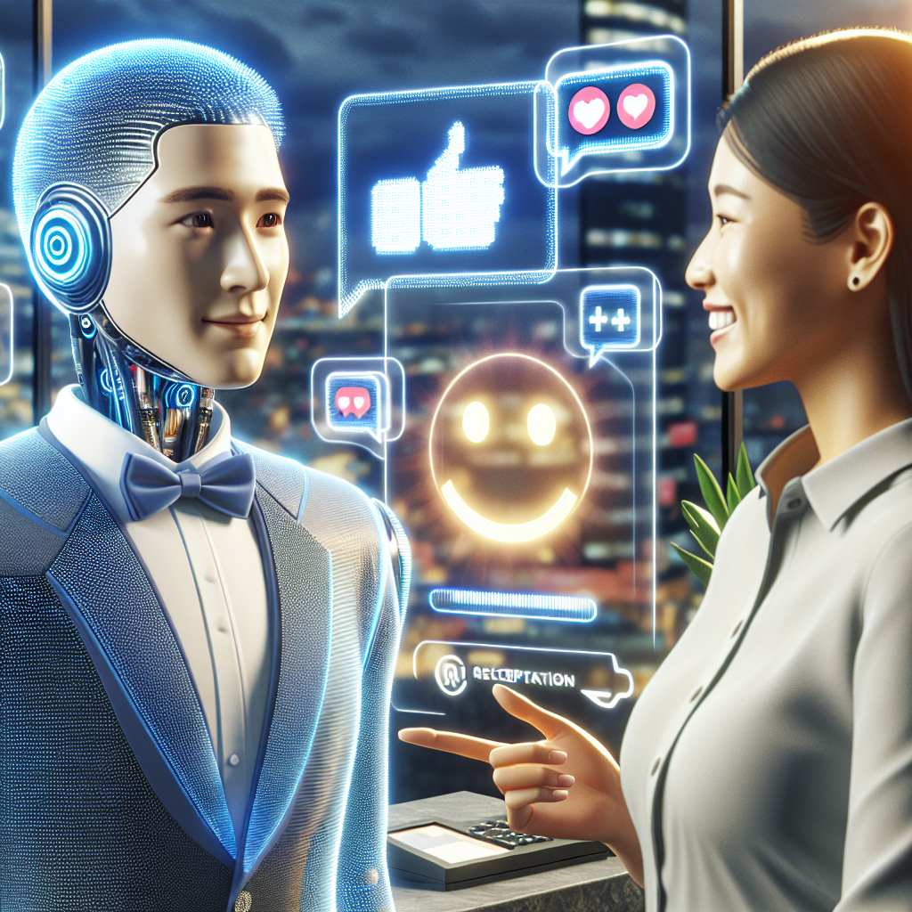 A human-like AI Receptionist is having a conversation with a satisfied customer, symbolizing a positive testimonial.