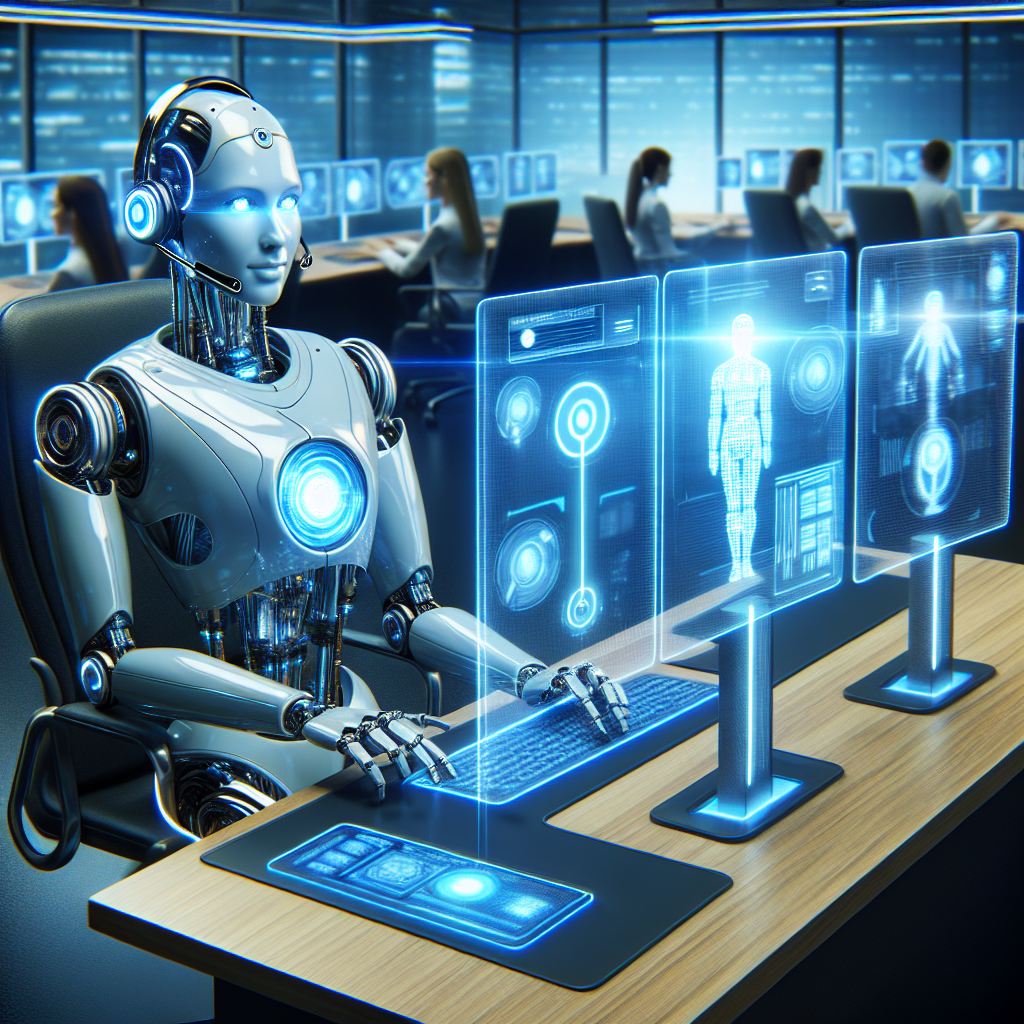 A graphic that symbolizes AI receptionists, maybe an AI robot with a headset