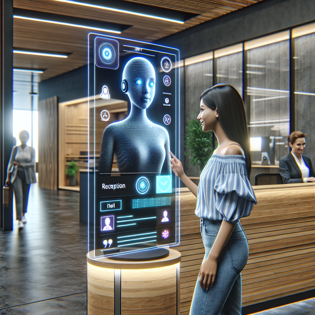 A sleek, modern image of an AI receptionist application helping a customer.
