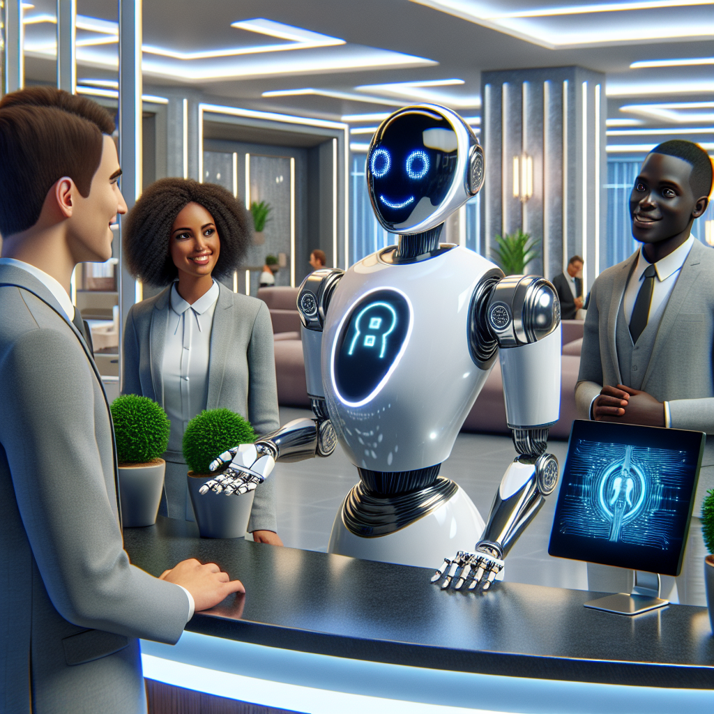 An image showing an AI robot serving as a receptionist.