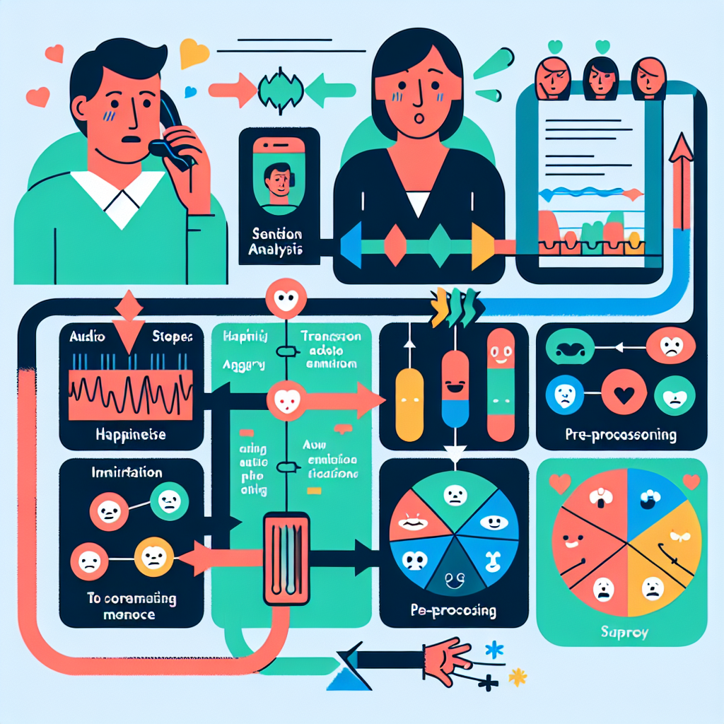 A graphic illustrating the process of sentiment analysis from the phone conversation to the classification of emotions