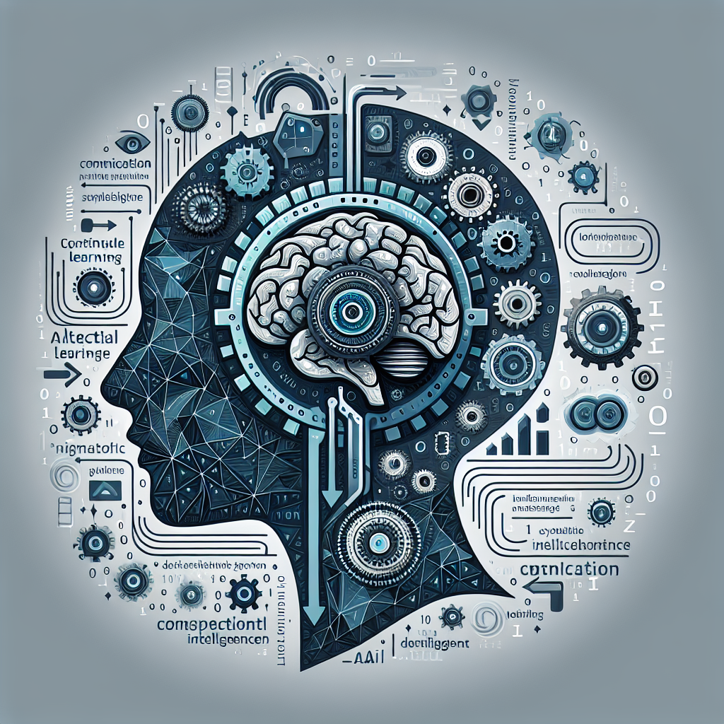 An illustrated concept depicting AI technology evolving and advancing, highlighting the continuous learning and adaptiveness of AI.