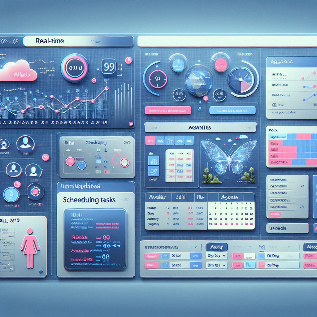 An AI-powered scheduling system dashboard showing real-time updates and agent availability