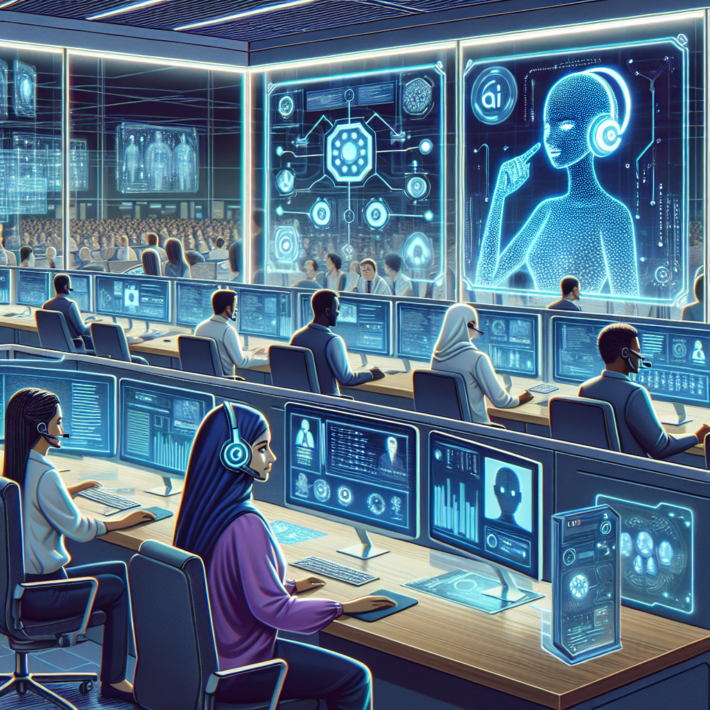 Illustration showing the integration of AI with existing systems in a call center