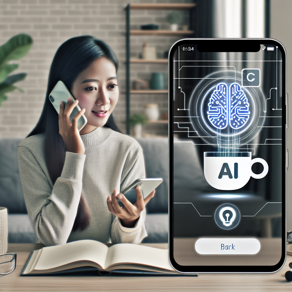 An image showcasing a user interacting with voice-activated AI on their phone for banking purposes.