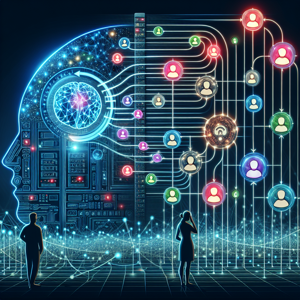 A graphic illustrating numerous incoming calls being efficiently distributed and managed by an AI system