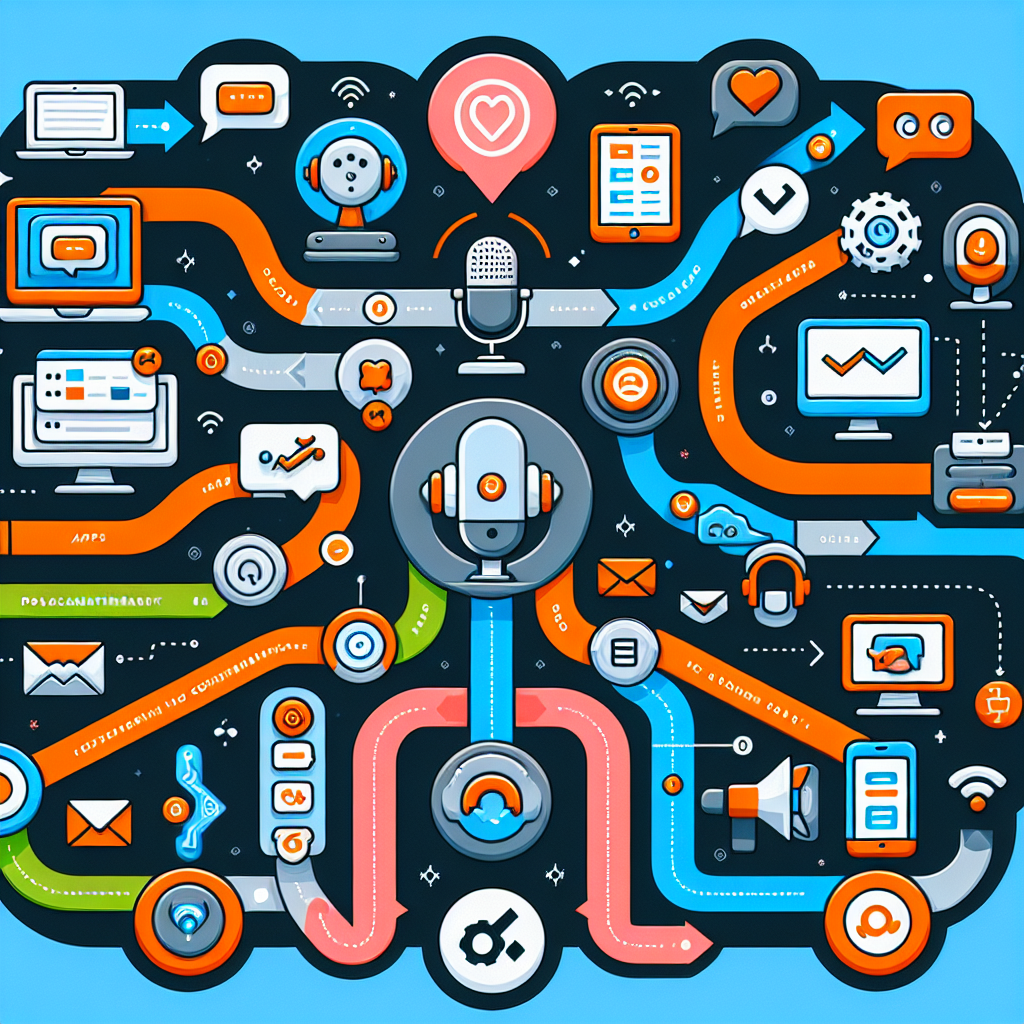 An infographic demonstrating how a Voice-Activated Help Desk is connected to various apps through Zapier