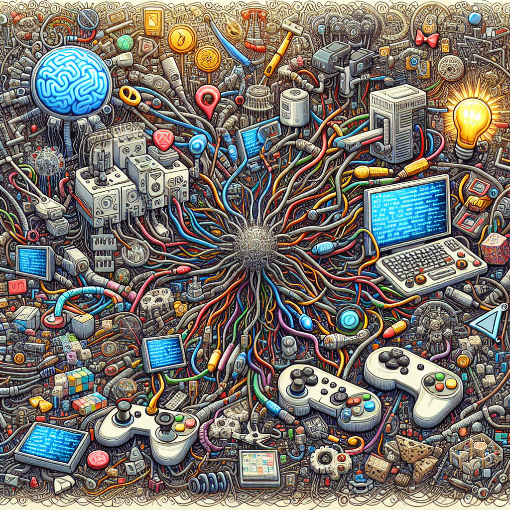 An illustration showing artificial intelligence and gamification integration challenges