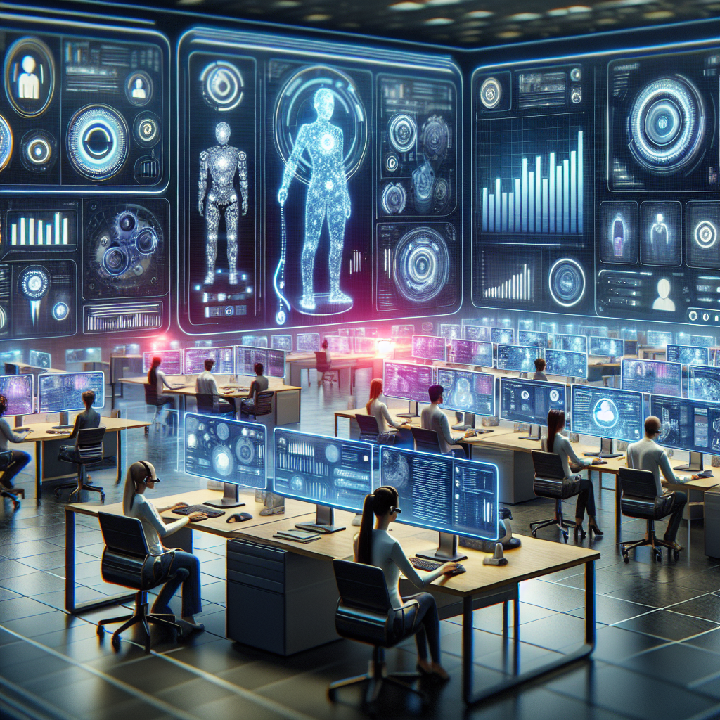 An illustrative image depicting AI assistance in a call centre