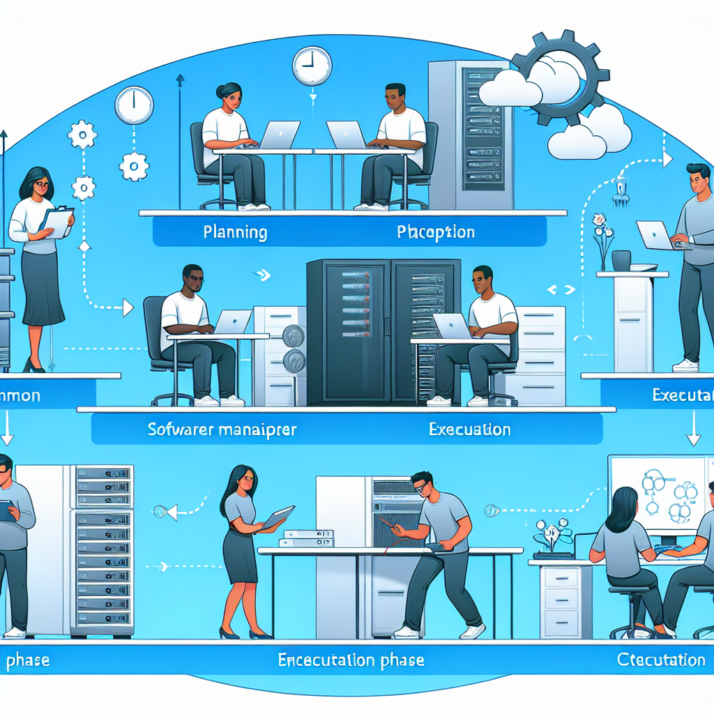 An illustration showing a smooth technology integration process, from planning to execution and testing